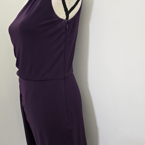 CALVIN KLEIN size 6 Stretch Zip Ruched One Shoulder Embellished Dress Purple - Picture 7 of 16